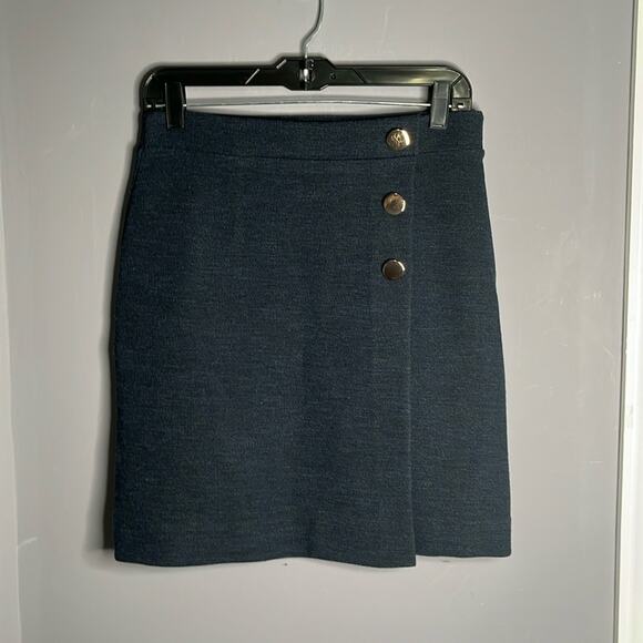 Loft Navy Blue Wrap Skirt Gold Button Detail Size 2 - Picture 9 of 9
